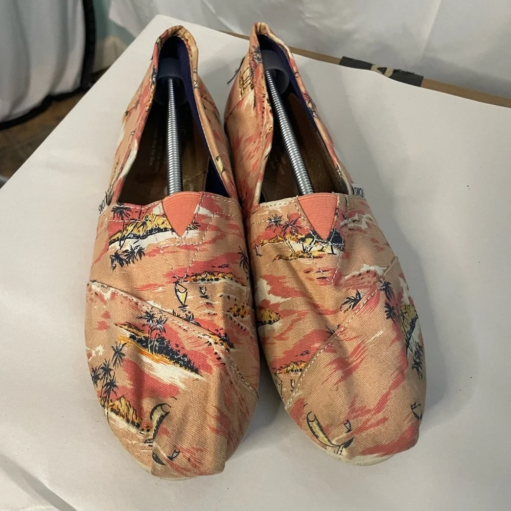 TOMS Tropical Island Sunset Canvas‎ Alpargata Shoes Womens 8 Peach Orange Multi